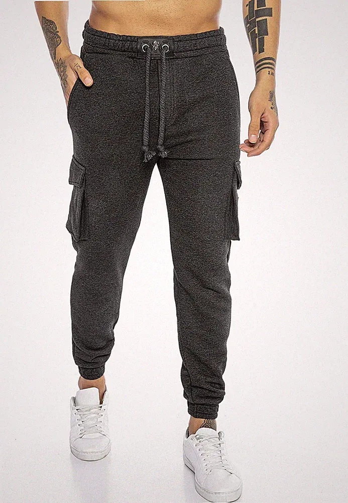 Herren Cargo Jogginghose Hose SweatPants Premium SilverSkull Anthrazit XL