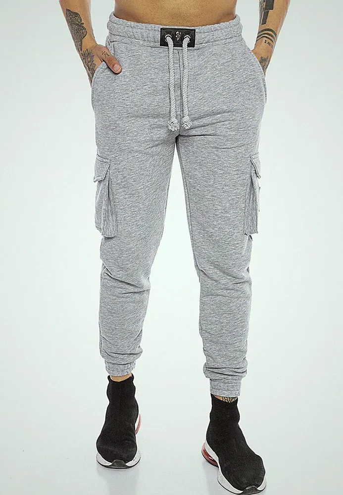 Herren Cargo Jogginghose Hose SweatPants Premium SilverSkull Grau XL