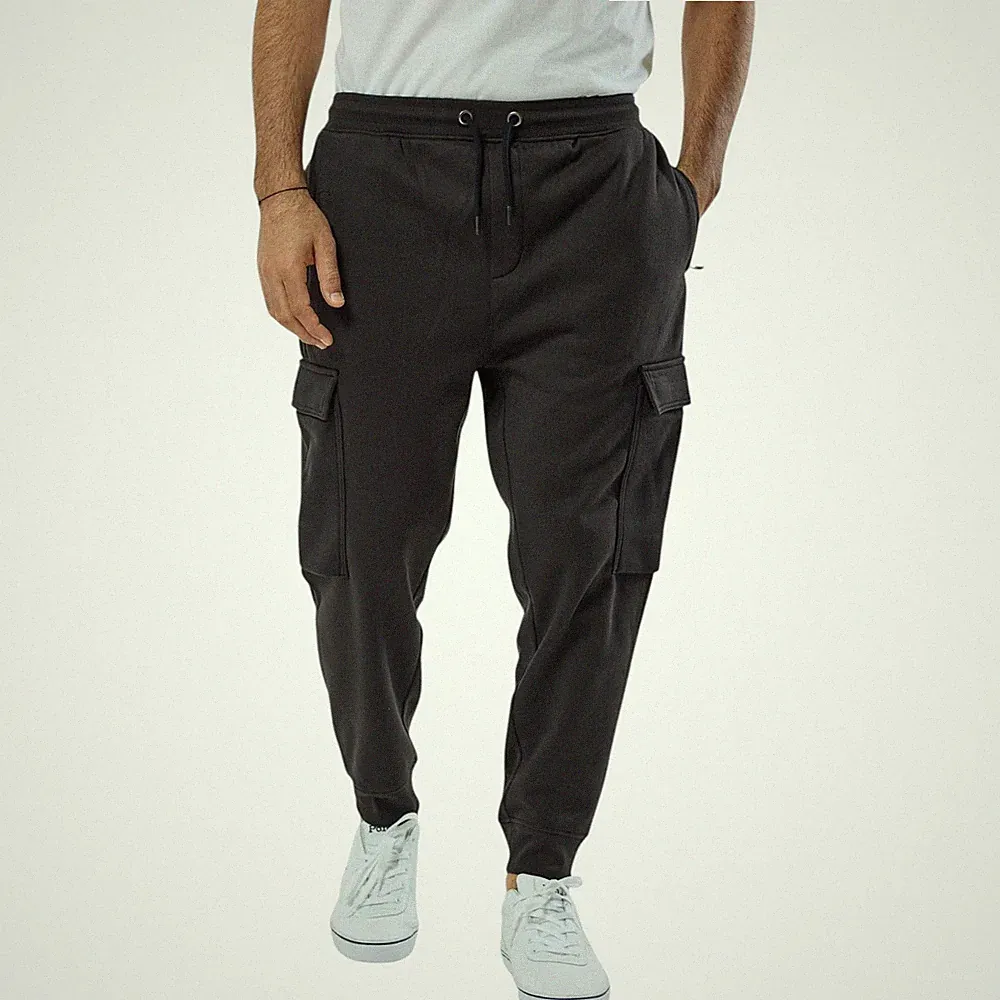 Herren Cargo Jogginghose Reißverschlusstaschen Fleece Gym Hose Baumwolle...