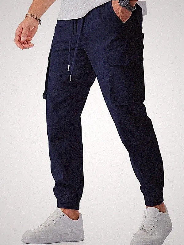 Herren Cargo Jogginghosen Blau Konus Casual Stretchhosen Elastische Taille Dr...