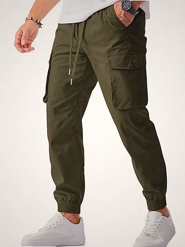 Herren Cargo Jogginghosen Grün Konus Casual Stretchhosen Elastische Taille Dr...