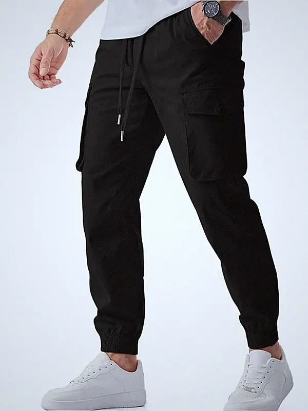 Herren Cargo Jogginghosen Schwarz Konus Casual Stretchhosen Elastische Taille...