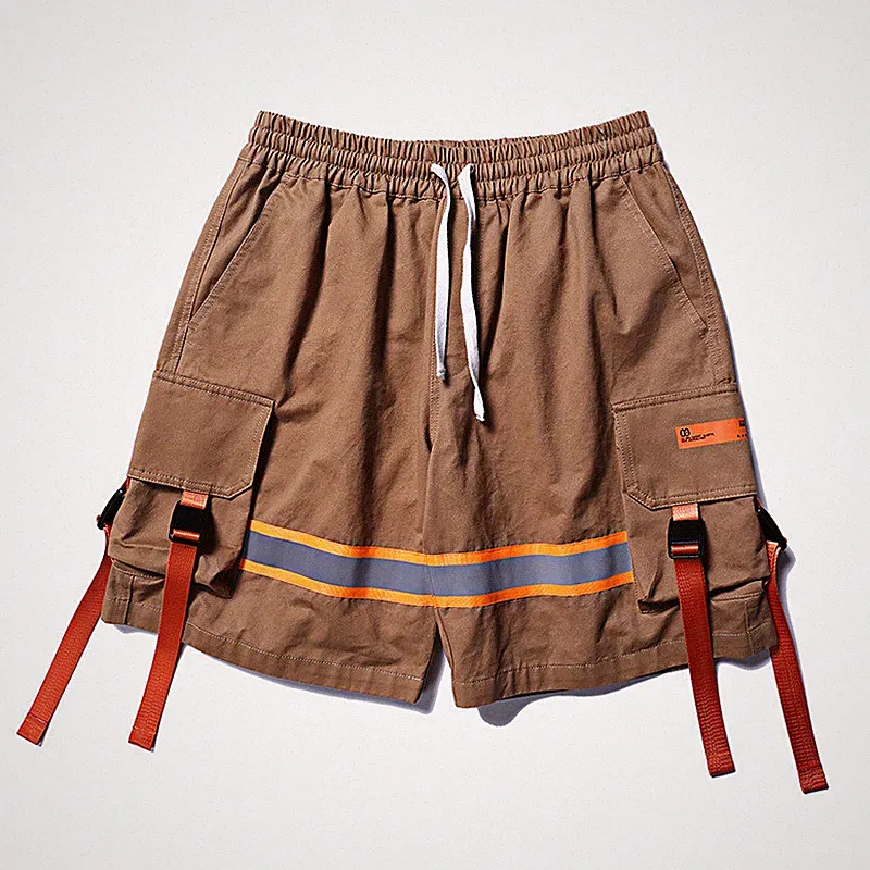 Herren Cargo Kampfshorts Reflektierend Gewebt Gestreift Losen Große Taschen