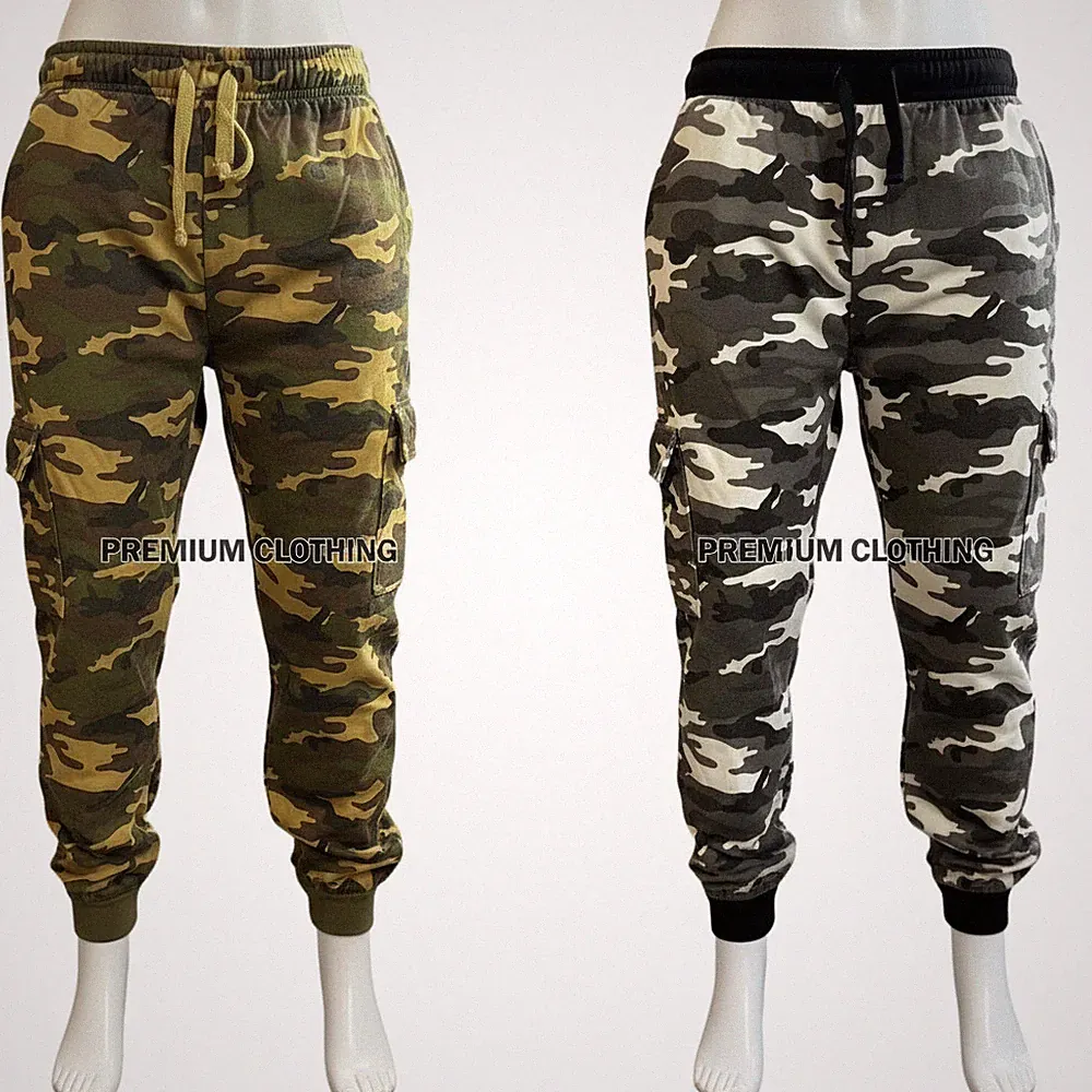 Herren CARGO POCKET Camouflage Fleece Jogginghose Hose Gym Multi Pocket