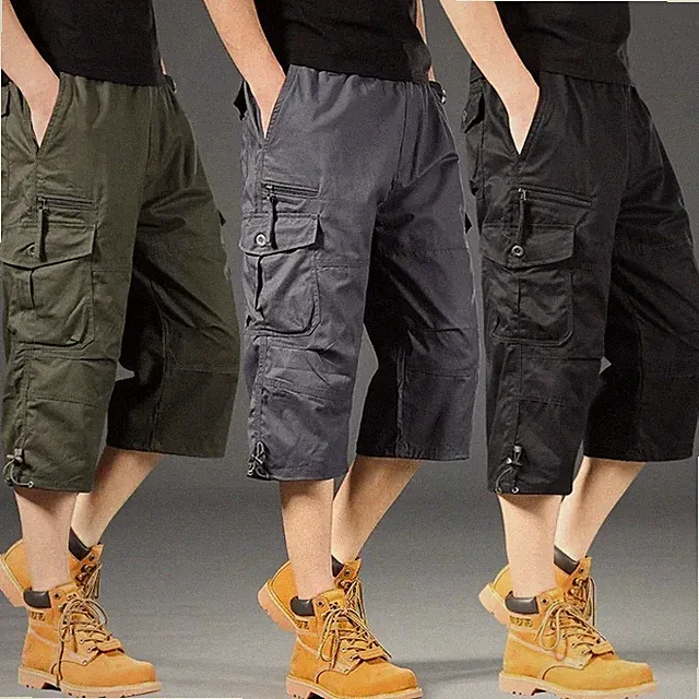 Herren Cargo Shorts Freizeit Capri Hose Elastischer Bund Outdoor Groß