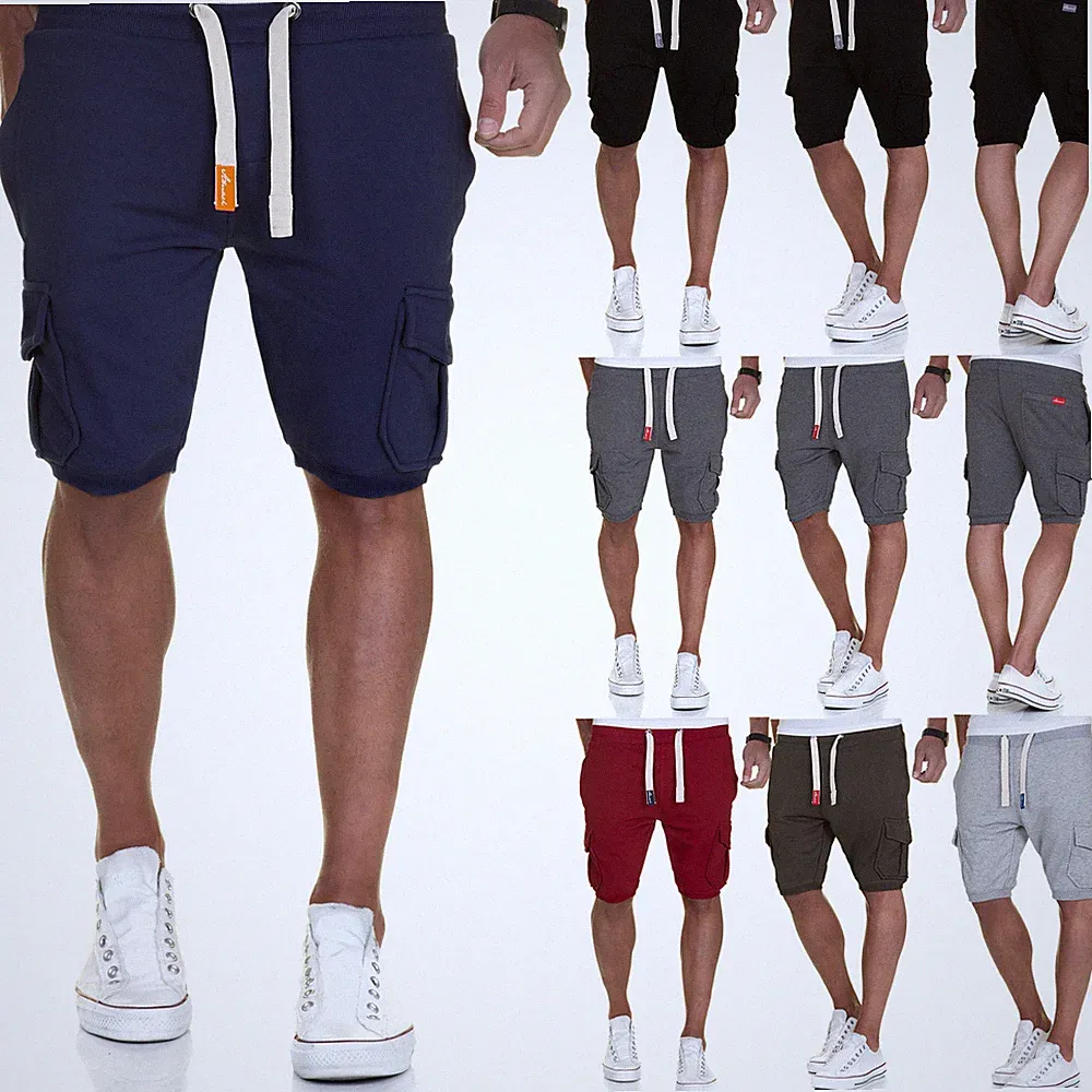 Herren Cargo Shorts Kurze Hose Bermuda Sweatshorts Kordel Jogginghose 8005