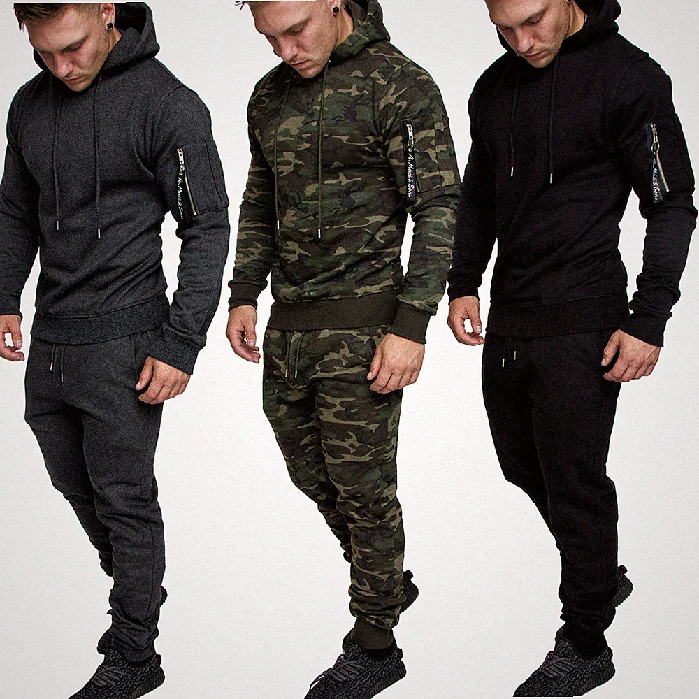 Herren Cargo Stil Sportanzug Jogginganzug Trainingsanzug Sporthose+Hoodie 1003