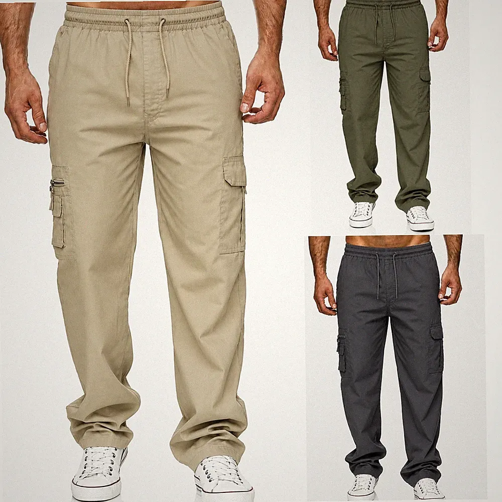 Herren Cargo Stoffhose Taschen Dehnbund Freizeit Arbeitshose Cargohose 2027