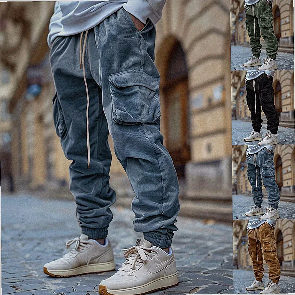 Herren Cargo Sweatpants Sporthose Jogginghose Corduroy Trainingshose Langhose DE