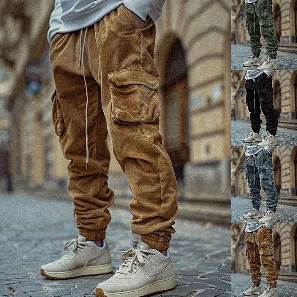 Herren Cargo Sweatpants Sporthose Jogginghose Corduroy Trainingshose Schlupfhose
