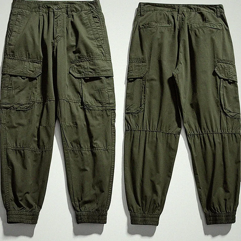 Herren Cargo Tapered Cuffed Jogginghose Arbeits Freizeithose Slim Taschen