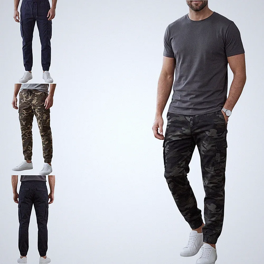 Herren Cargohose Camouflage Jogginghose Regular Fit Beinbündchen Weiche...