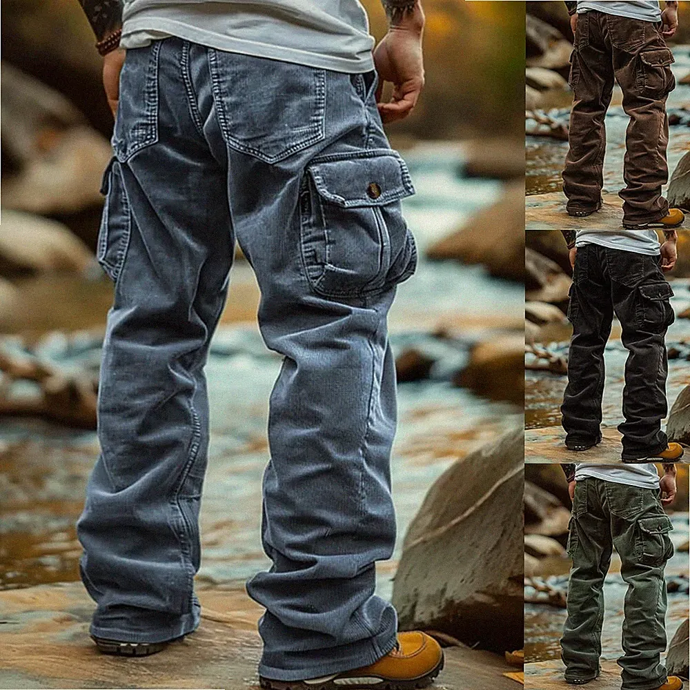 Herren Cargohose mehrere Taschen weites Bein lose Bikerhose Unterteil Jogginghose
