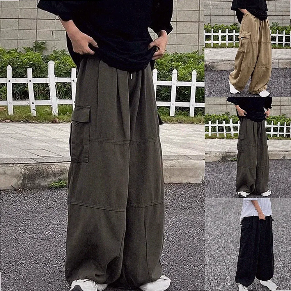 Herren Cargohose Multi-Pocket Jogginghose Einfarbig Design Gerader Schnitt Style