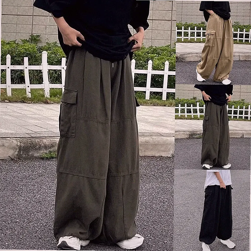 Herren Cargohose Multi-Pocket Jogginghose Gummibund Gerader Schnitt Style