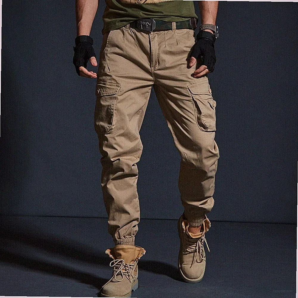 Herren Cargohose Multi-Taschen Konisch Khakihosen Slim Jogginghose
