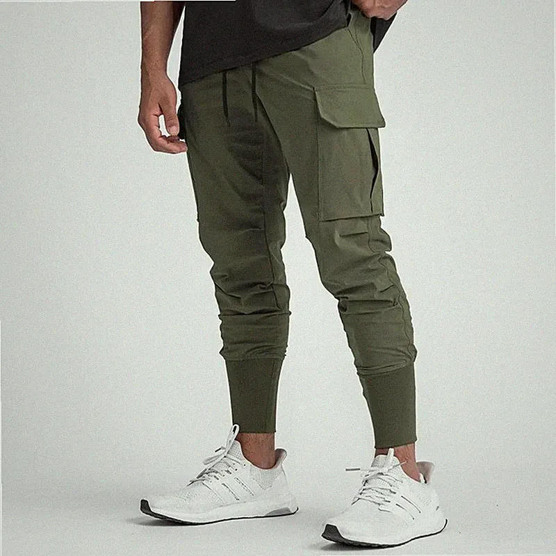 Herren Cargohose Slim Fit Stretch Kordelzug Taille Jogginghose Unten Freizeit