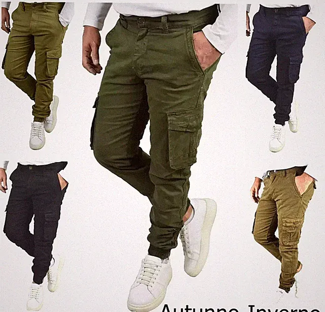 Herren Cargohose Slim mit Seitentaschen Taschen Baumwolle Winter Blau 46 48