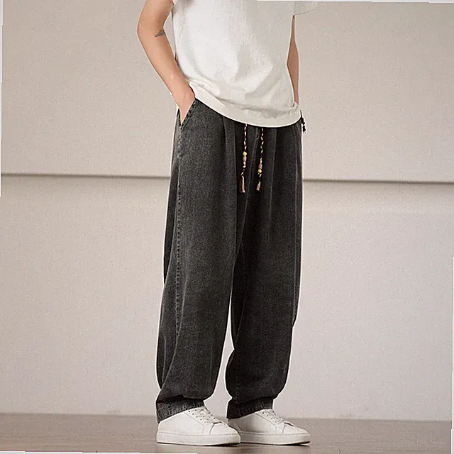 Herren Casual Jeans Mit Elastischem Bund Denim Hose Mit Tasche Hip Hop Retro