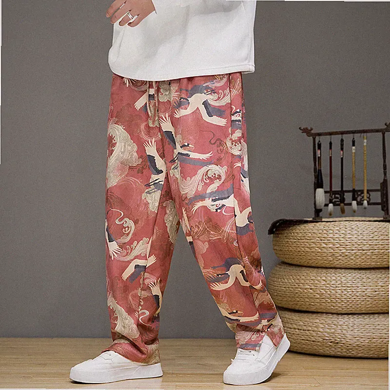 Herren Chinesischer Stil Animal Print Freizeit Hose Mit Taschen Elastischer Bund