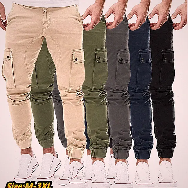 Herren Chino Cargo Hose Taschen Jogging Unterteil Gym Work Wear Jogginghose