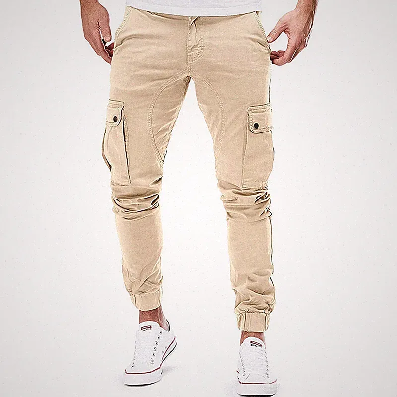 Herren Chino Cargo Jogginghose Gym Workwear Joggerhose mit Taschen