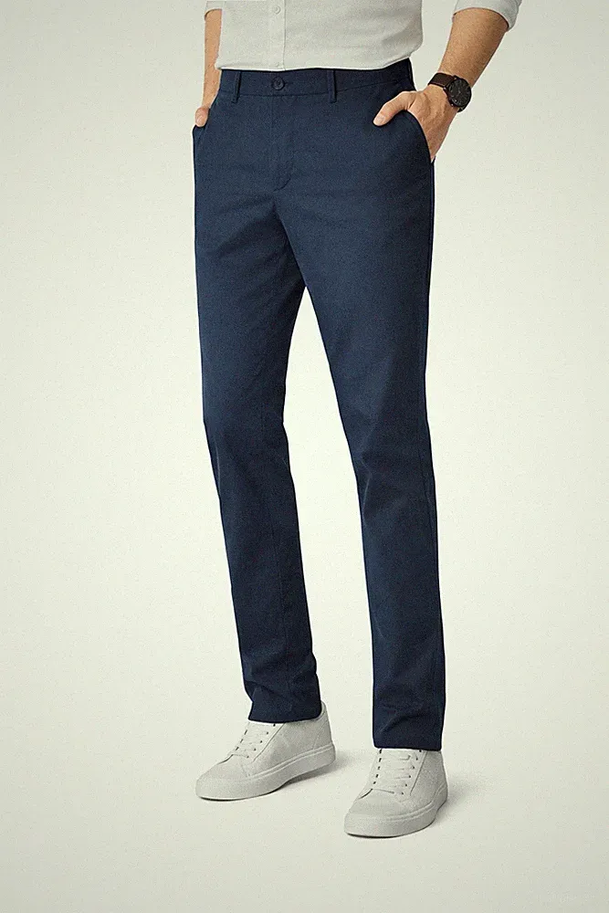 Herren Chino Hose Slim Fit Business Regular Fit Navy Baumwolle Elastisch bequem