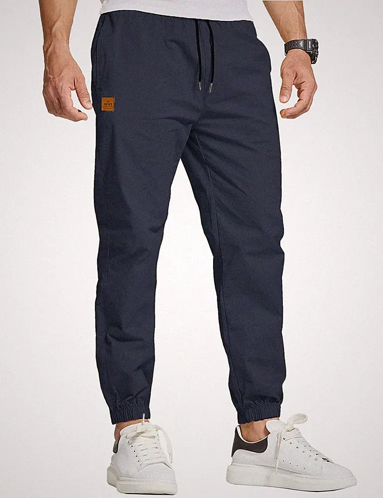 Herren Chinohose Baumwolle Stretch Freizeithose Jogginghose Sporthose Blau L