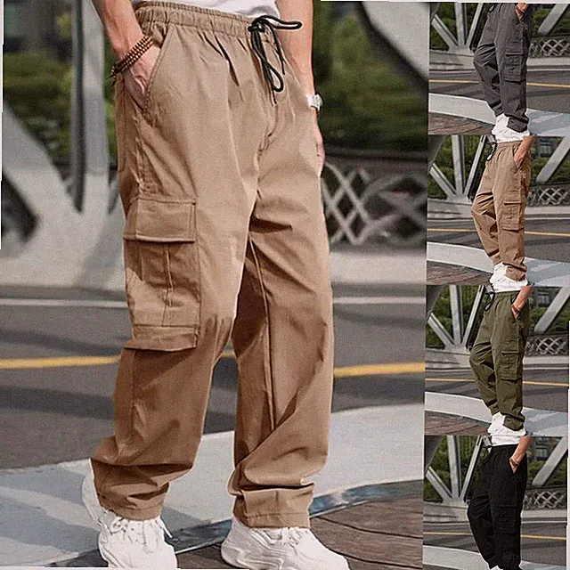 Herren Combat Cargo Hose Jogginghose weites Bein Gummibund Freizeit Arbeitshose