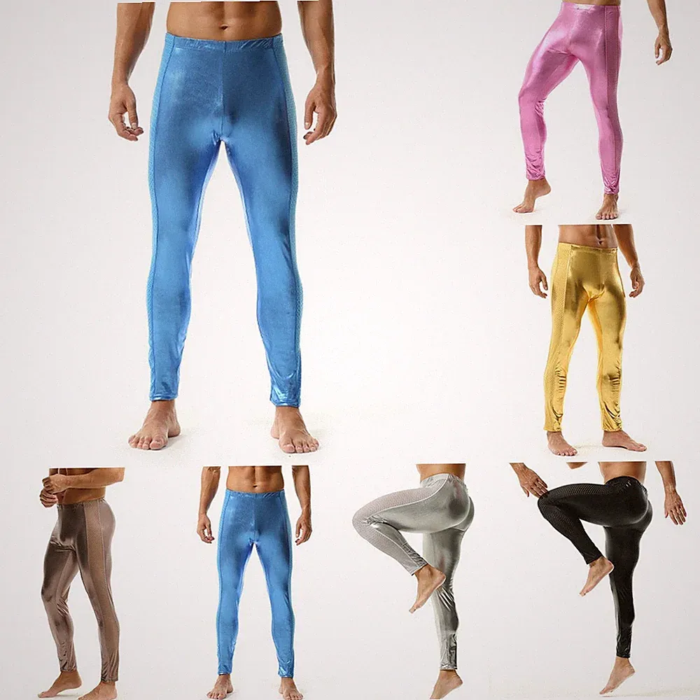 Herren Comfort Fit glänzende Nylon Jogginghose mit Mesh Seitenteilen Leggings