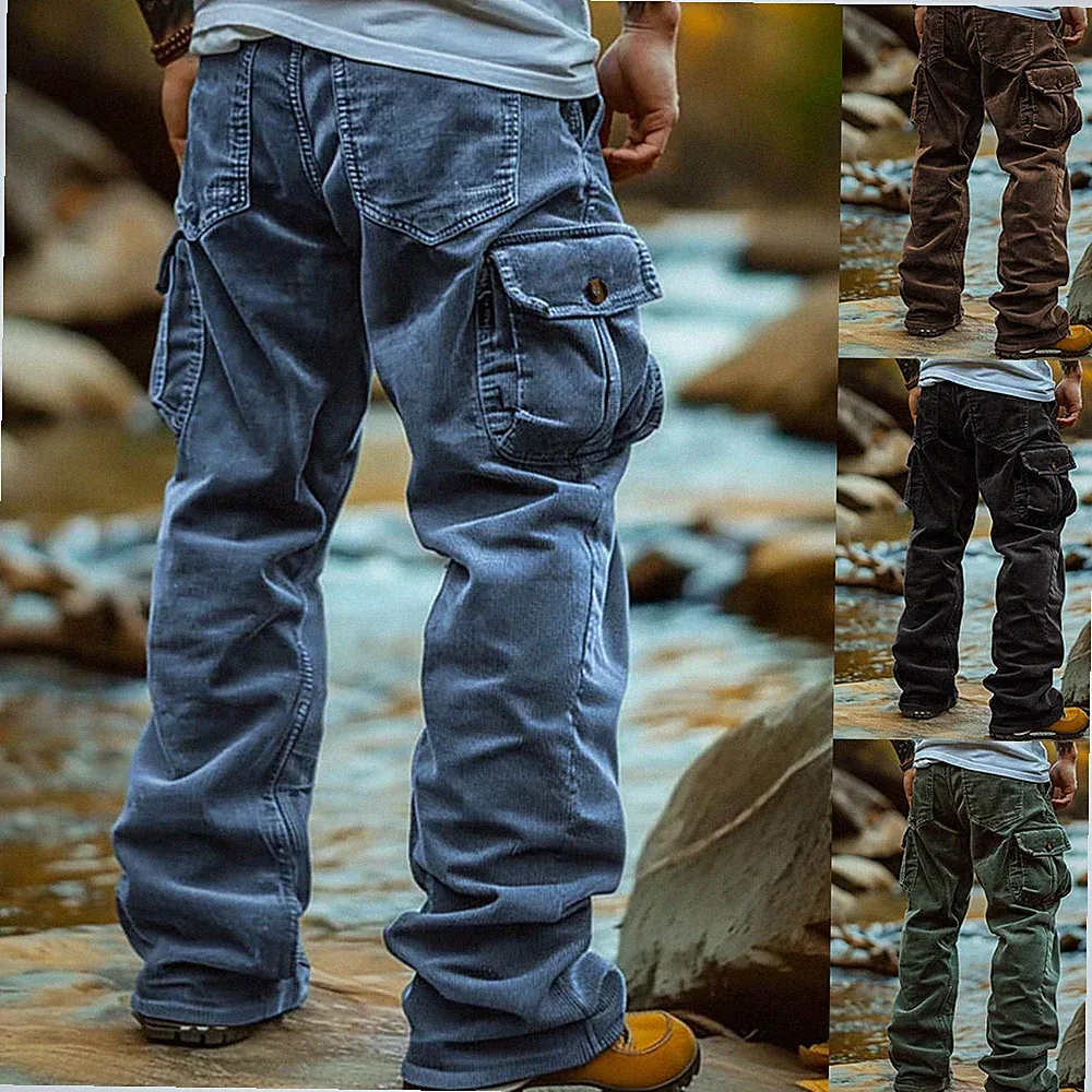 Herren Cord Cargo Kampfhose Unterteil weites Bein Arbeit Freizeit Jogginghose Hose