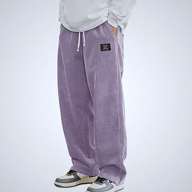Herren Cord Freizeithose Sweatpants Jogginghose Bequem Baggy Hosen Weites Bein