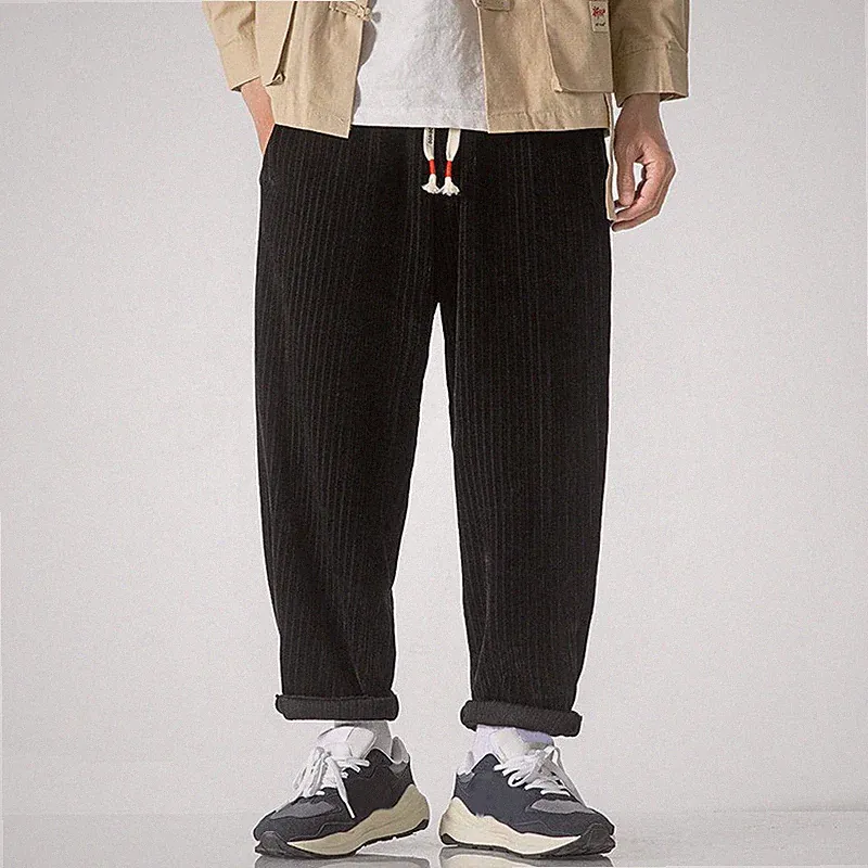 Herren Cord Haremshose Jogging Hose Kordelzug Gummibund Konische Hosen