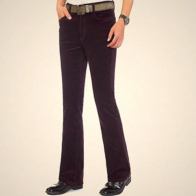 Herren Cord Hosen Ausgestellt Glocken Unterseite Retro Bootcut Slim Solid