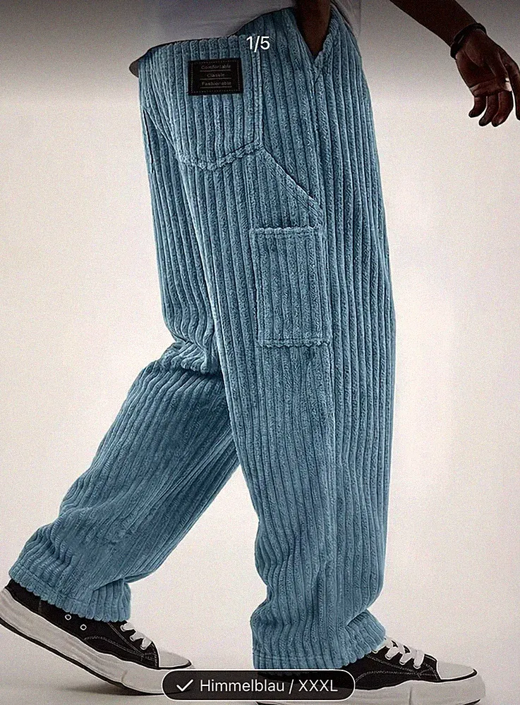 Herren Cord Jogger Hose Blau 2XL-3XL elastischer Bund Kordelzug Jogginghose