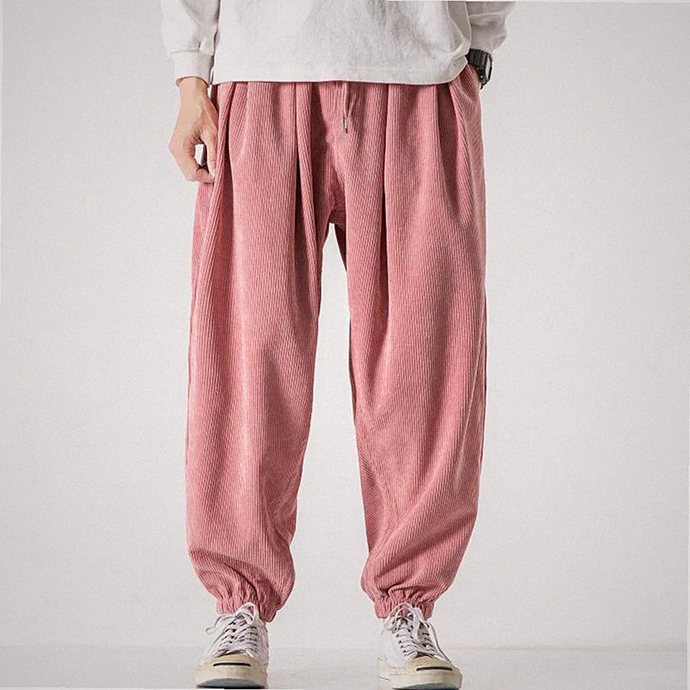 Herren Cord Jogginghose Baggy Kordhose Elastic Waist Taschen Lässige Hose