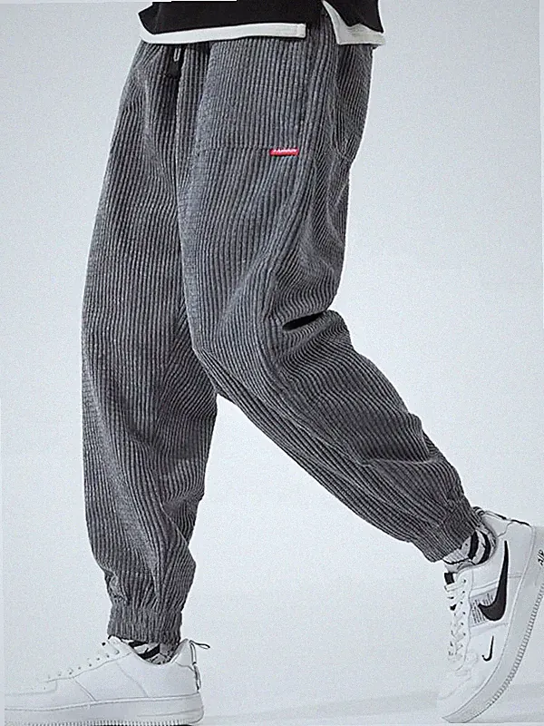 Herren Cord Jogginghose Loose Fit Sweatpants Winter Fleece Haremshose