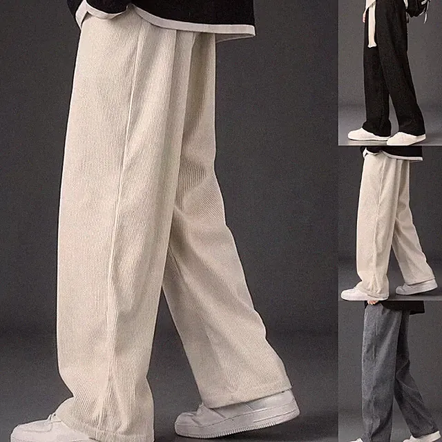 Herren Cord Jogginghose lose große Größen gerades Bein elastischer Bund Hose
