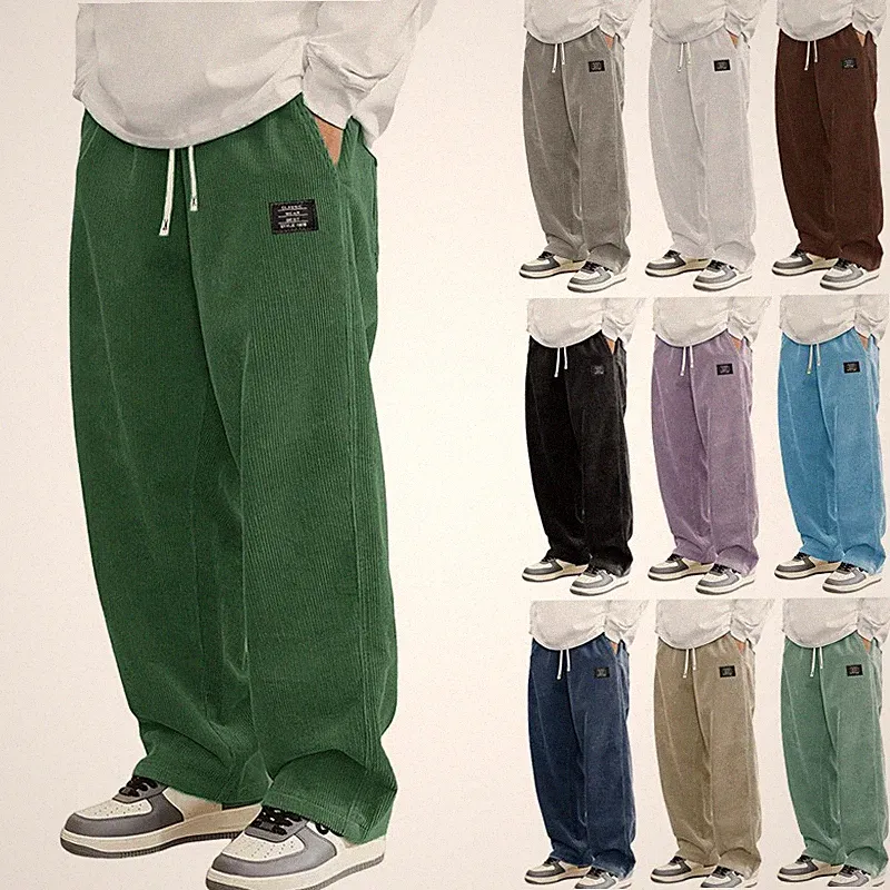 Herren Cord Lang Trainingshose Baggy Jogginghose Elastische Taille mit Kordelzug