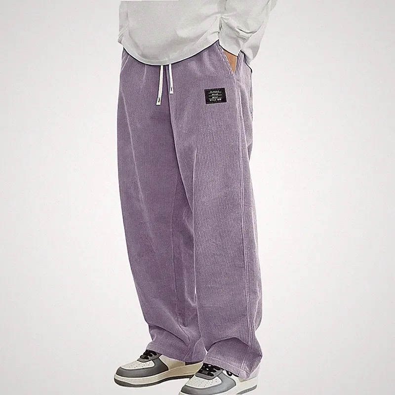 Herren Cord Lange Hosen Jogginghose Bequem Baggy Hosen Weites Bein Freizeithose