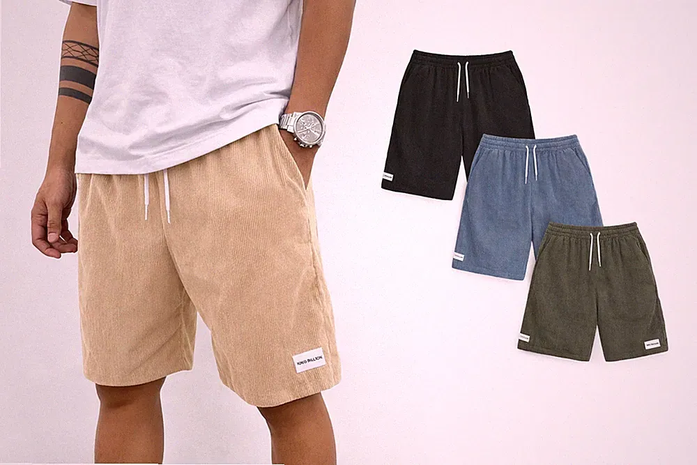Herren Cord Shorts Jogginghose Casual Strand Sport Kurz Einfarbig