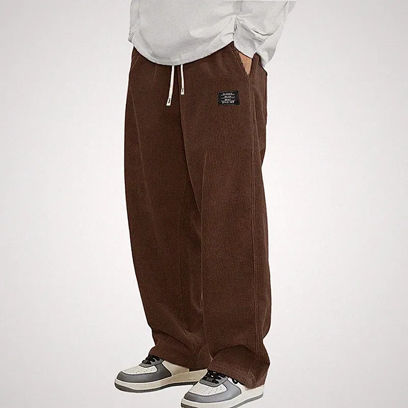 Herren Cord Sweatpants Bequem Baggy Jogginghose Hosen Weites Bein Freizeithose