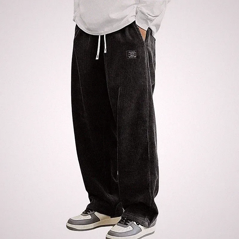 Herren Cord Sweatpants Bequem Baggy Jogginghose Hosen Weites Bein Freizeithose