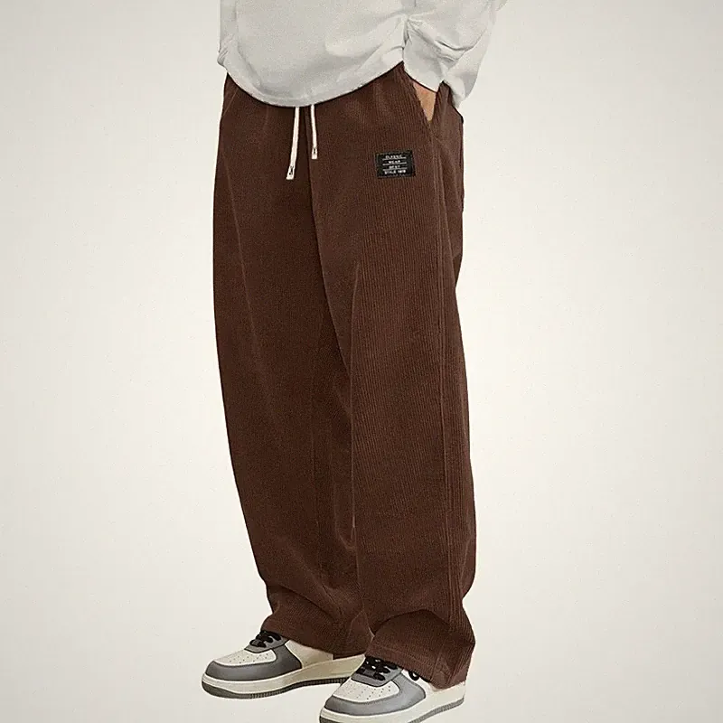 Herren Cord Sweatpants Bequem Baggy Jogginghose Hosen Weites Bein Freizeithose