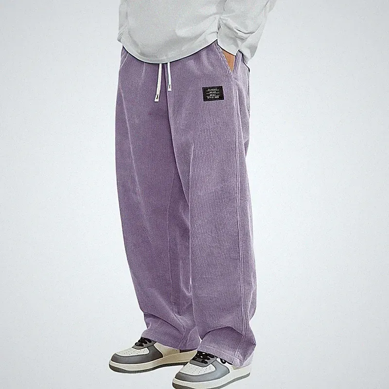 Herren Cord Sweatpants bequem Baggy - Jogginghose weites Bein Freizeithose