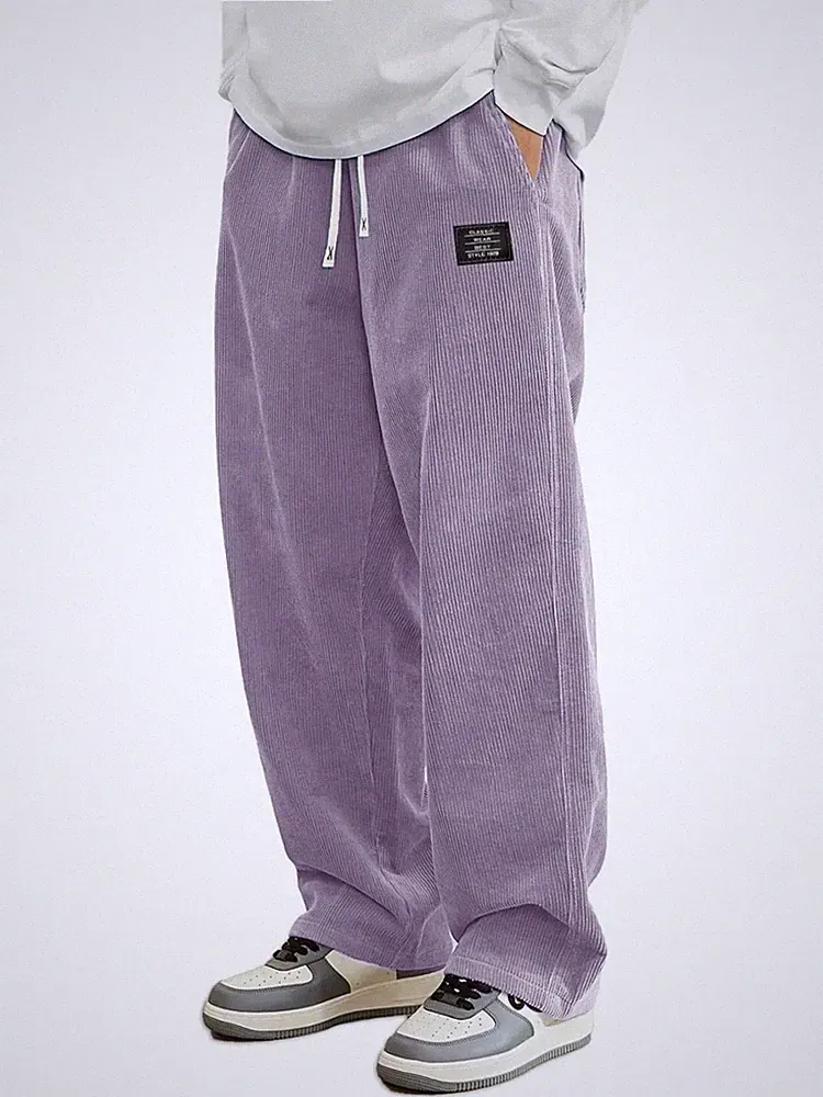 Herren Cord Sweatpants Jogginghose Bequem Baggy Hosen Weites Bein Freizeithose