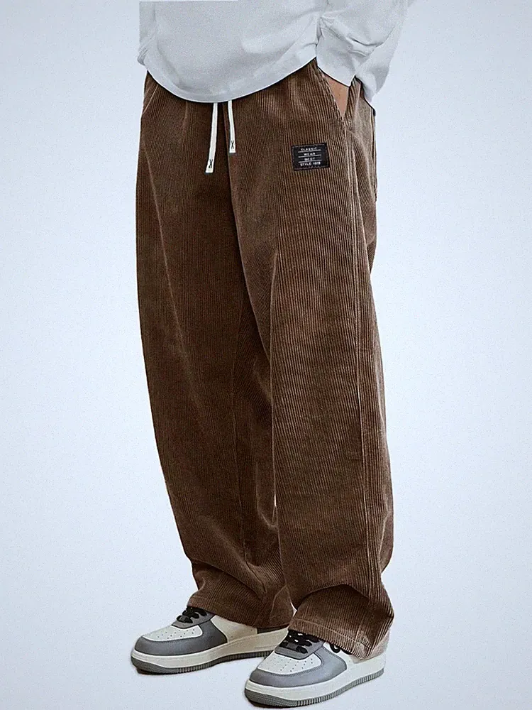 Herren Cord Sweatpants Jogginghose Bequem Baggy Hosen Weites Bein Freizeithose
