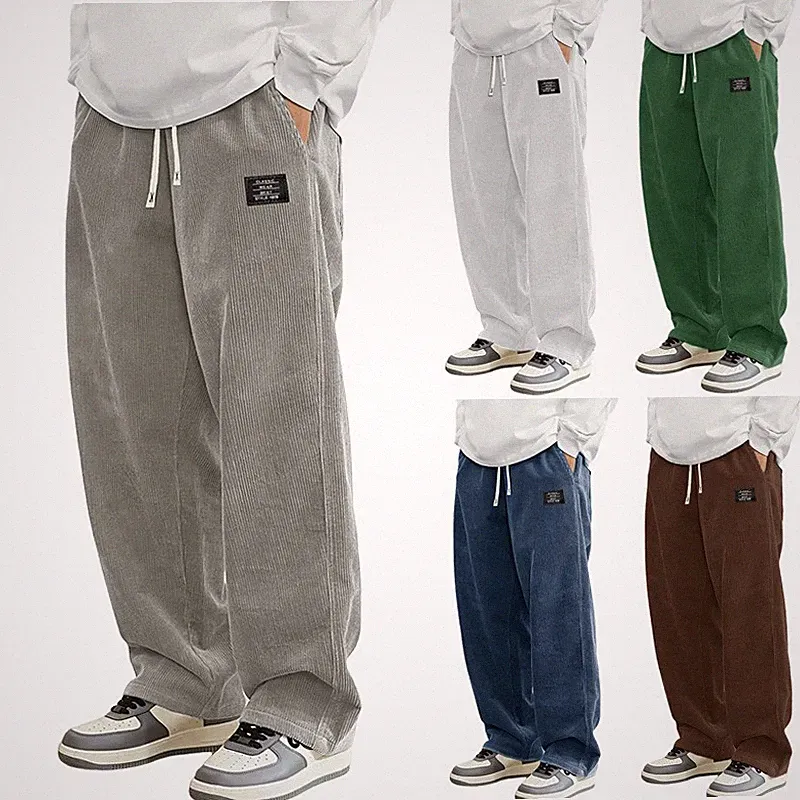 Herren Cord Sweatpants Jogginghose Hosen Weites Freizeithose Kordelzug Baggy