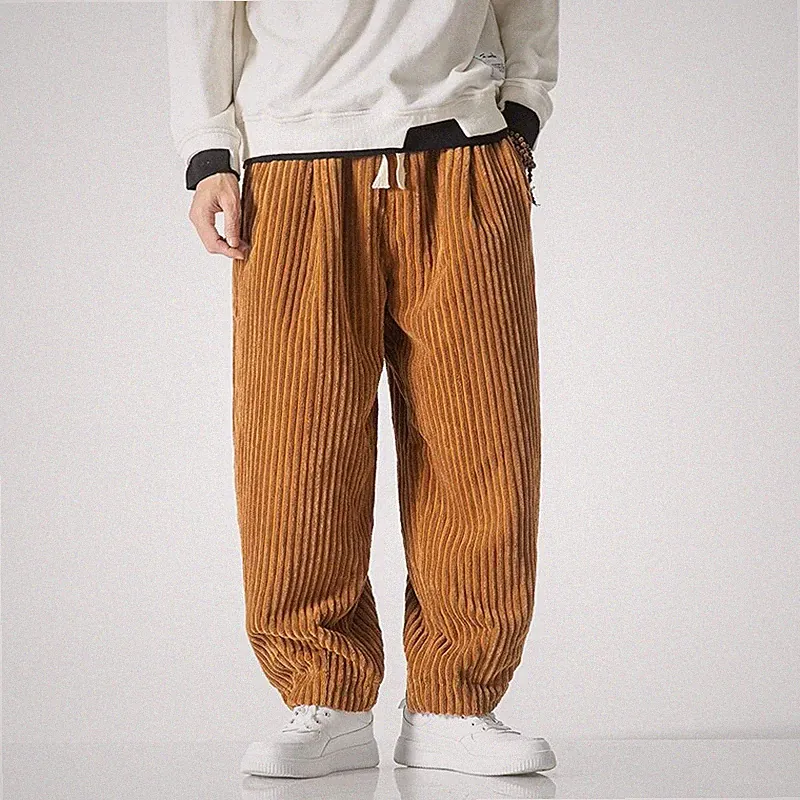 Herren Cordhose Baggy Harem Freizeit Hose Locker Elastischer Bund Weite Beine