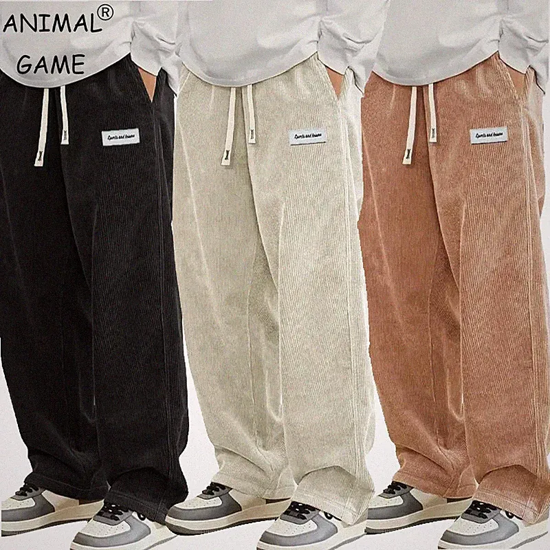 Herren Cordhose Baggy lockere Passform Jogginghose elastischer Bund Freizeithose UK